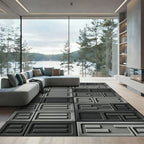 Industrial Gray Rectangular Stone Brick Rug