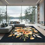 Golden White Peony Bouquet Rug