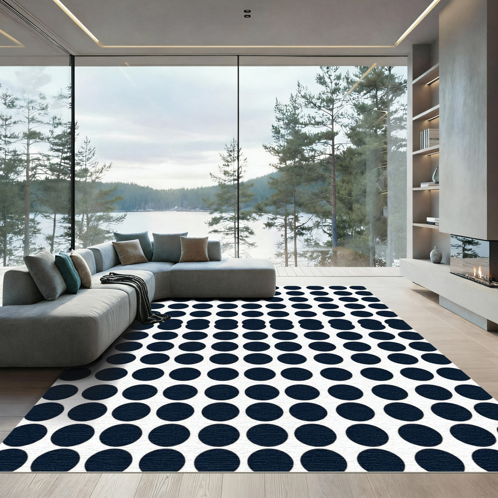 Modern Navy Blue Circular Grid Rug