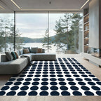 Modern Navy Blue Circular Grid Rug