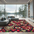 Vibrant Red Heart Raspberry Pattern Rug