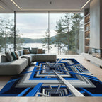 Modern Geometric Blue White Tunnel Rug