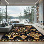 Gold Black Geometric Tribal Cross Art Rug
