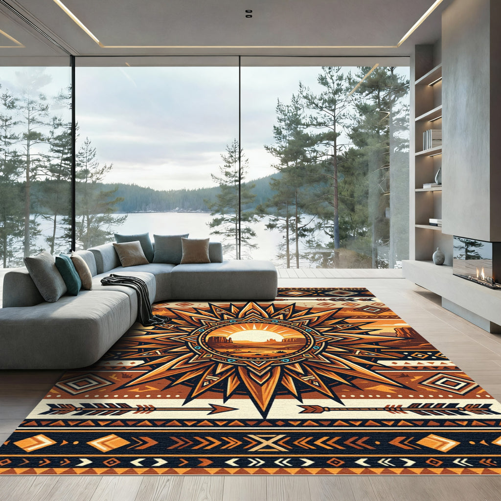 Southwestern Sunburst Mesa Earth Tone Rug