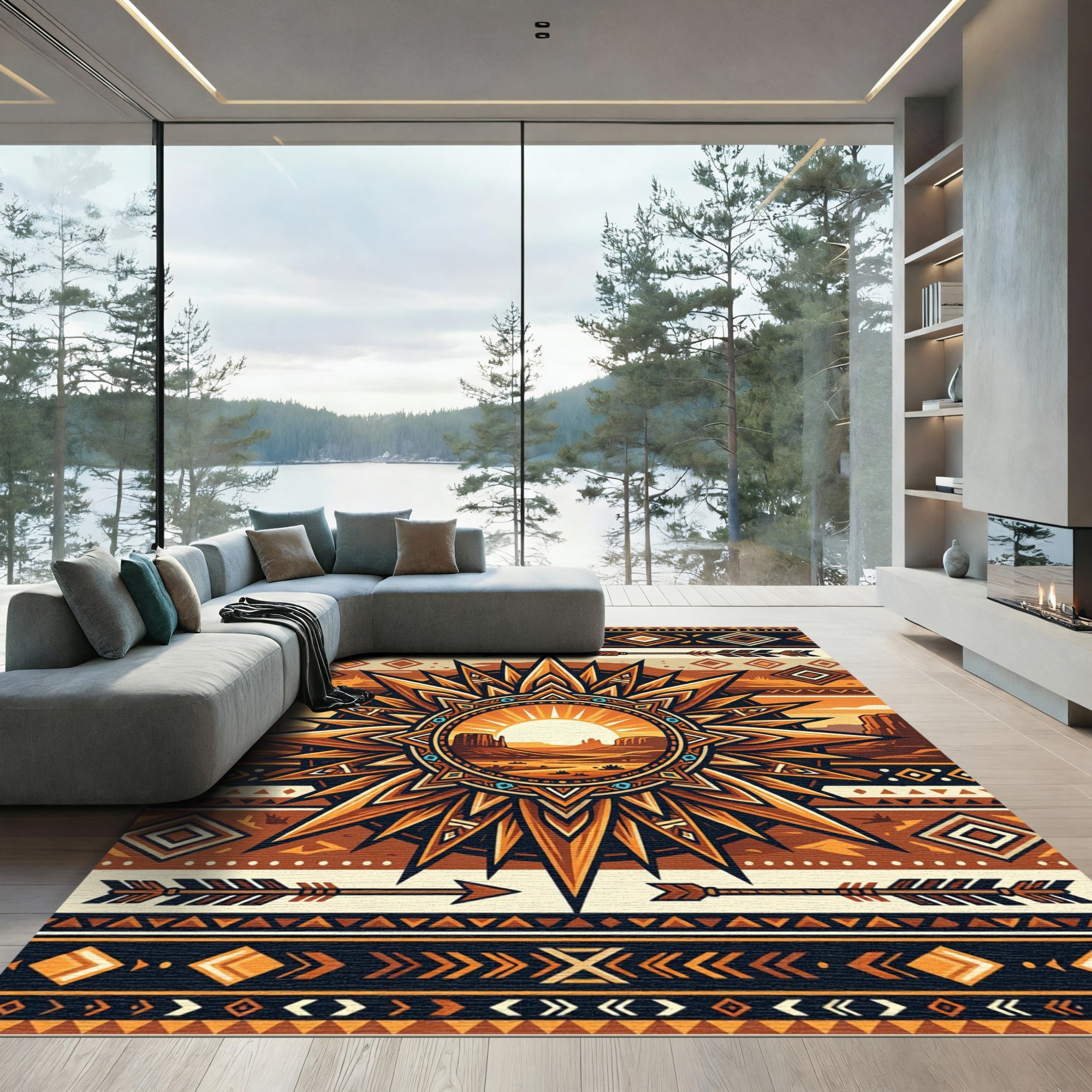 Southwestern Sunburst Mesa Earth Tone Rug