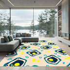 Abstract Blue Yellow Shield Shapes Rug
