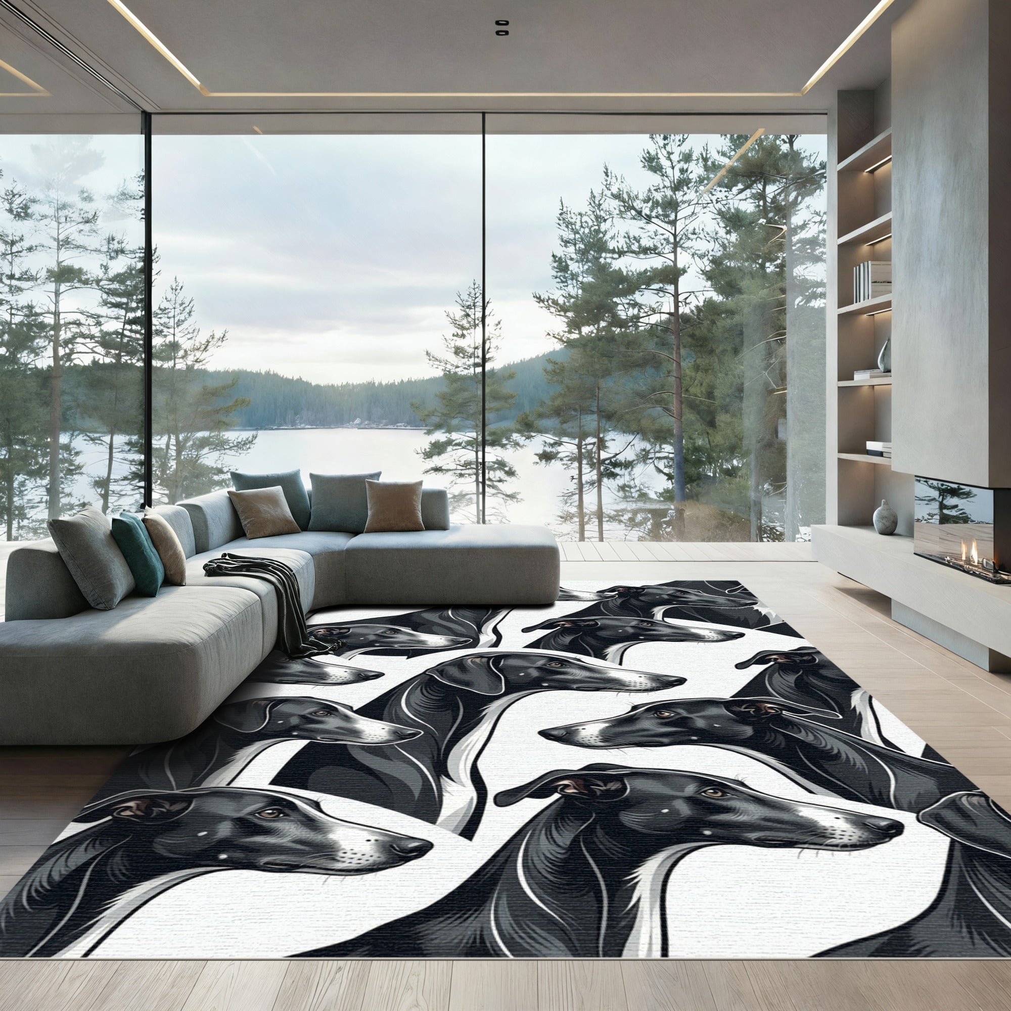Sleek Black Greyhound Portrait Collage Rug