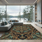Ornate Teal and Bronze Floral Medallion Rug