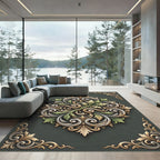 Elegant Sage Gold Acanthus Scroll Medallion Rug