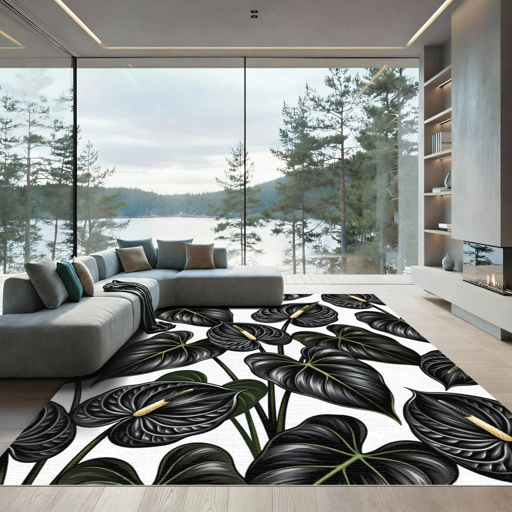 Dark Anthurium Blooms White Background Rug