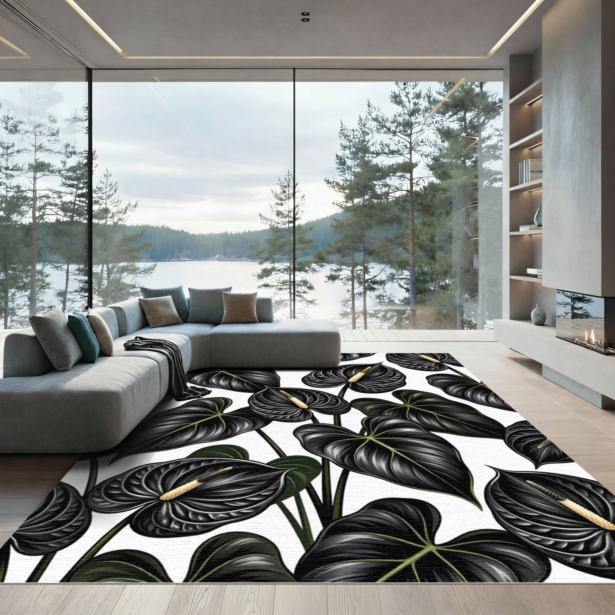 Dark Anthurium Blooms White Background Rug