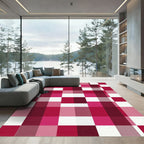 Bold Magenta Checkerboard Geometric Grid Rug