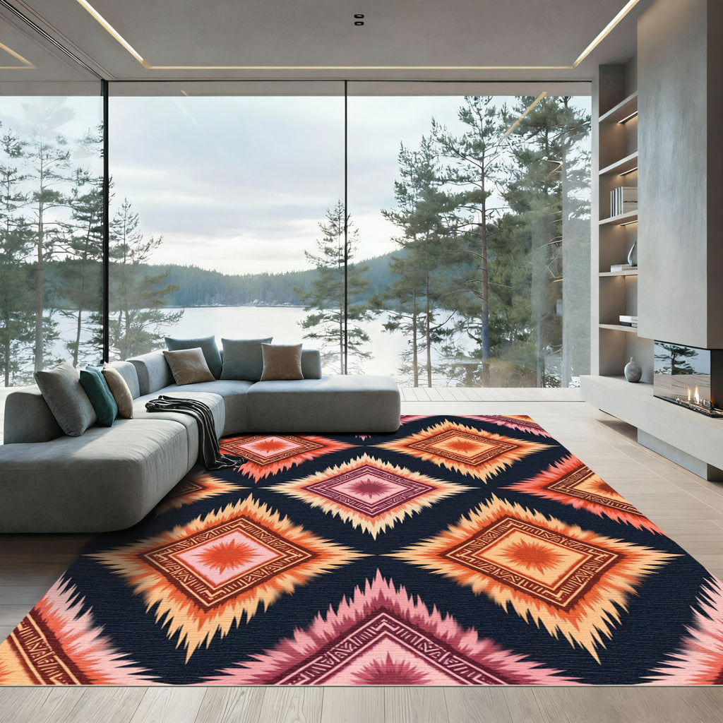 Red Orange Diamond Ethnic Tribal Rug