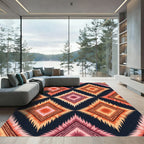 Red Orange Diamond Ethnic Tribal Rug