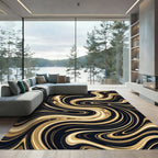 Black Gold Swirl Marble Rug