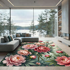 Soft Pink Peony Watercolor Bouquet Rug