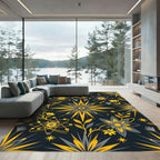 Celestial Atomic Gold and Slate Floral Rug