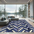 Blue Herringbone Weave Geometric Texture Rug