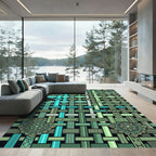 Teal Green Woven Mandala Textile Rug
