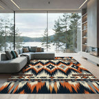 Navajo Orange Black Cream Geometric Rug
