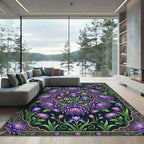 Ornate Purple Chrysanthemum Iris Floral Medallion Rug