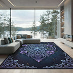 Royal Purple Floral Scrollwork Heart Rug