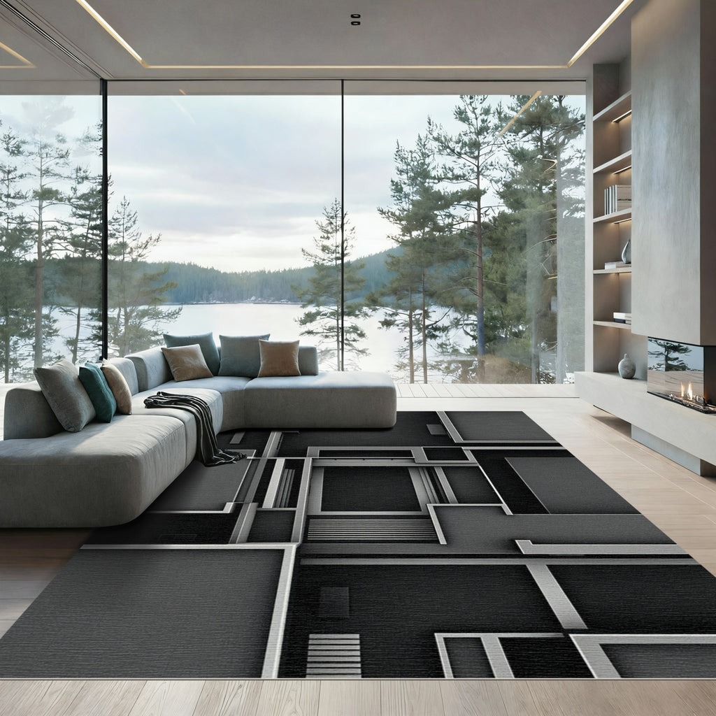 Monochrome Minimalist Geometric Abstraction Rug