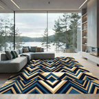 Geometric Blue and Gold Chevron Zigzag Rug