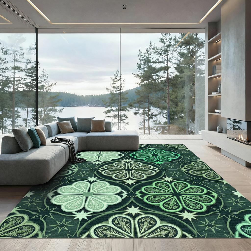 Emerald Botanical Star Clover Tile Rug