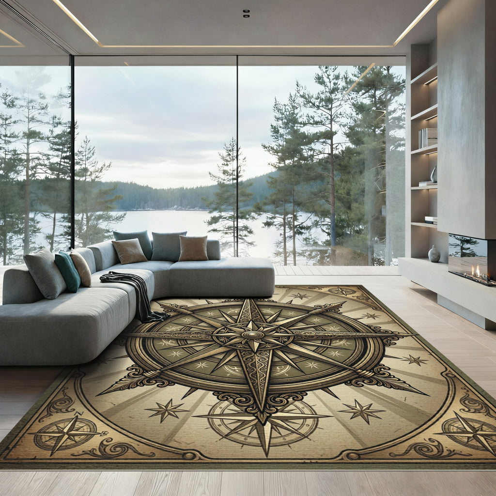 Antique Golden Compass Starburst Rug