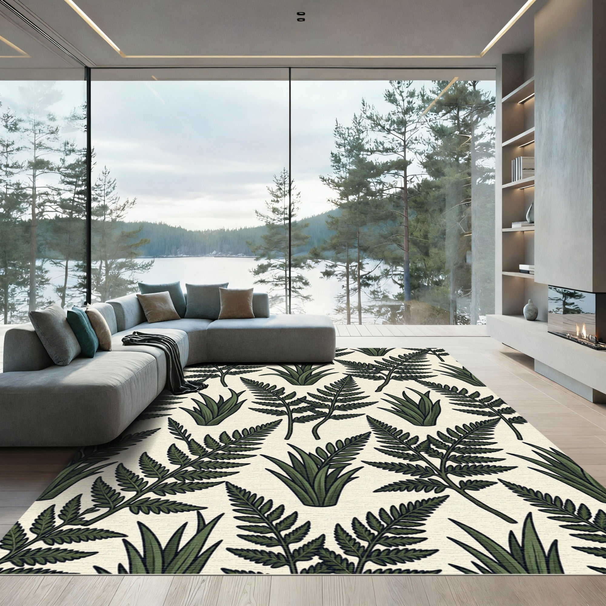 Lush Forest Fern Tropical Foliage Rug