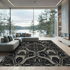 Ornate Black White Geometric Arch Rug