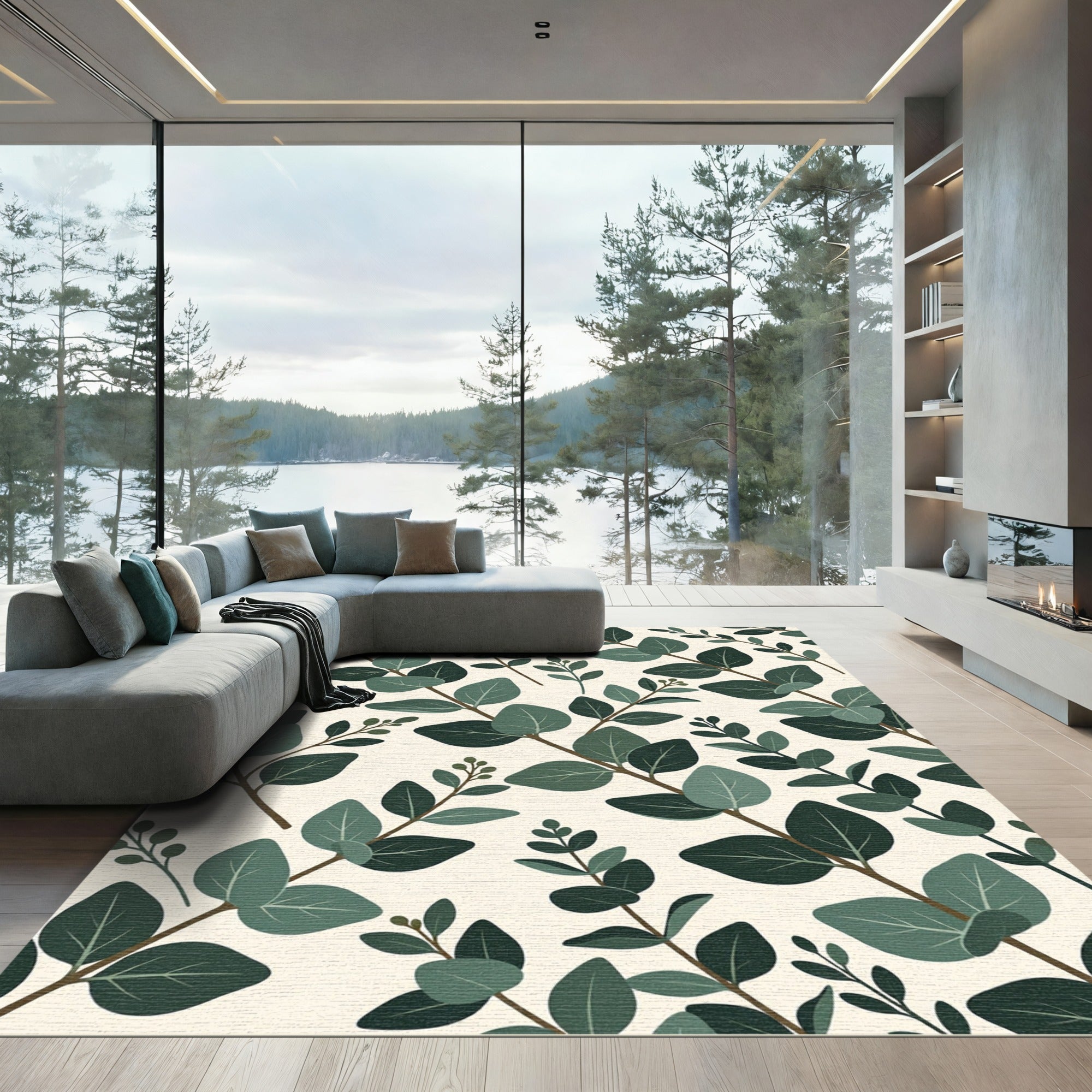 Botanical Eucalyptus Branches Sage Leaf Rug