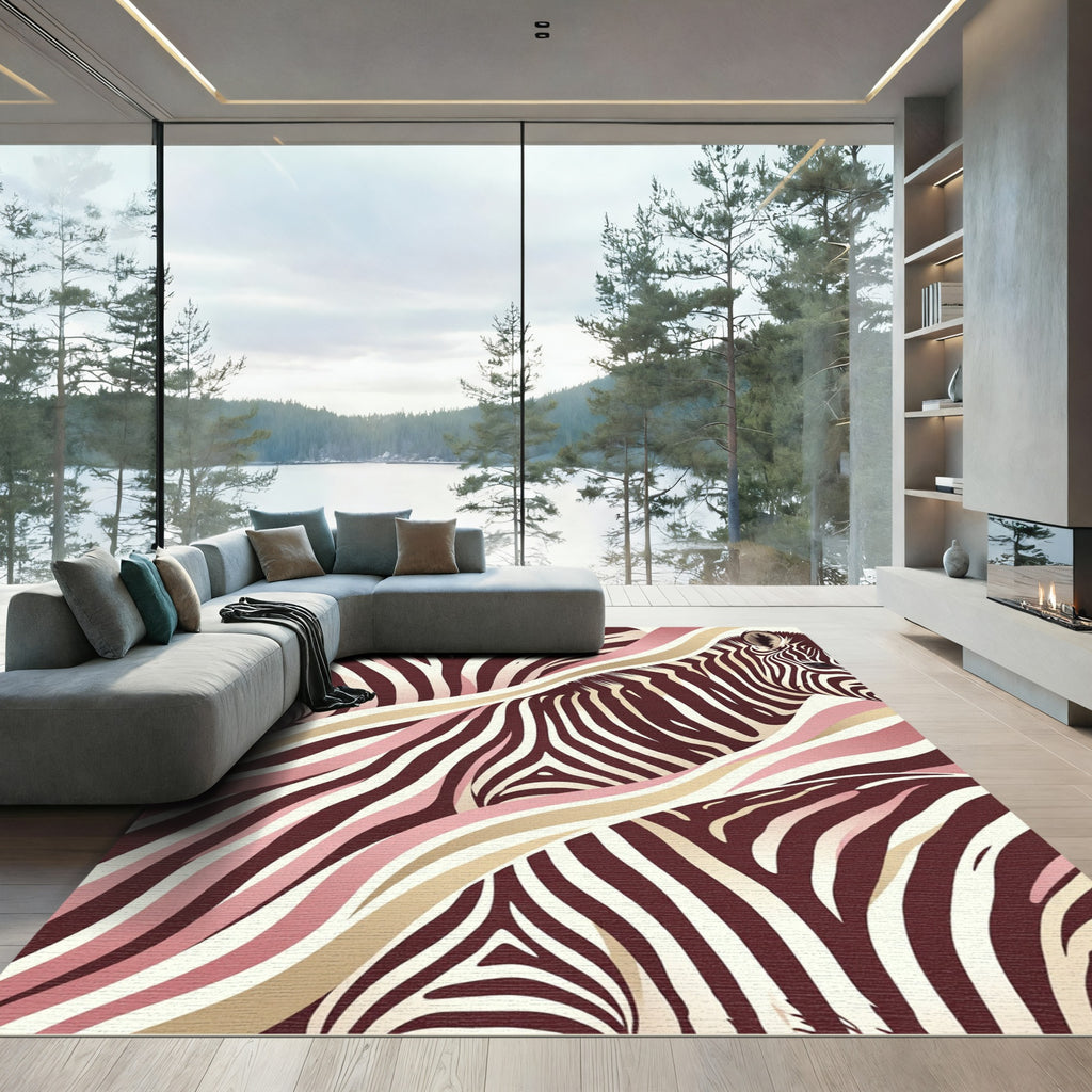 Pink and Gold Zebra Stripe Wave Rug