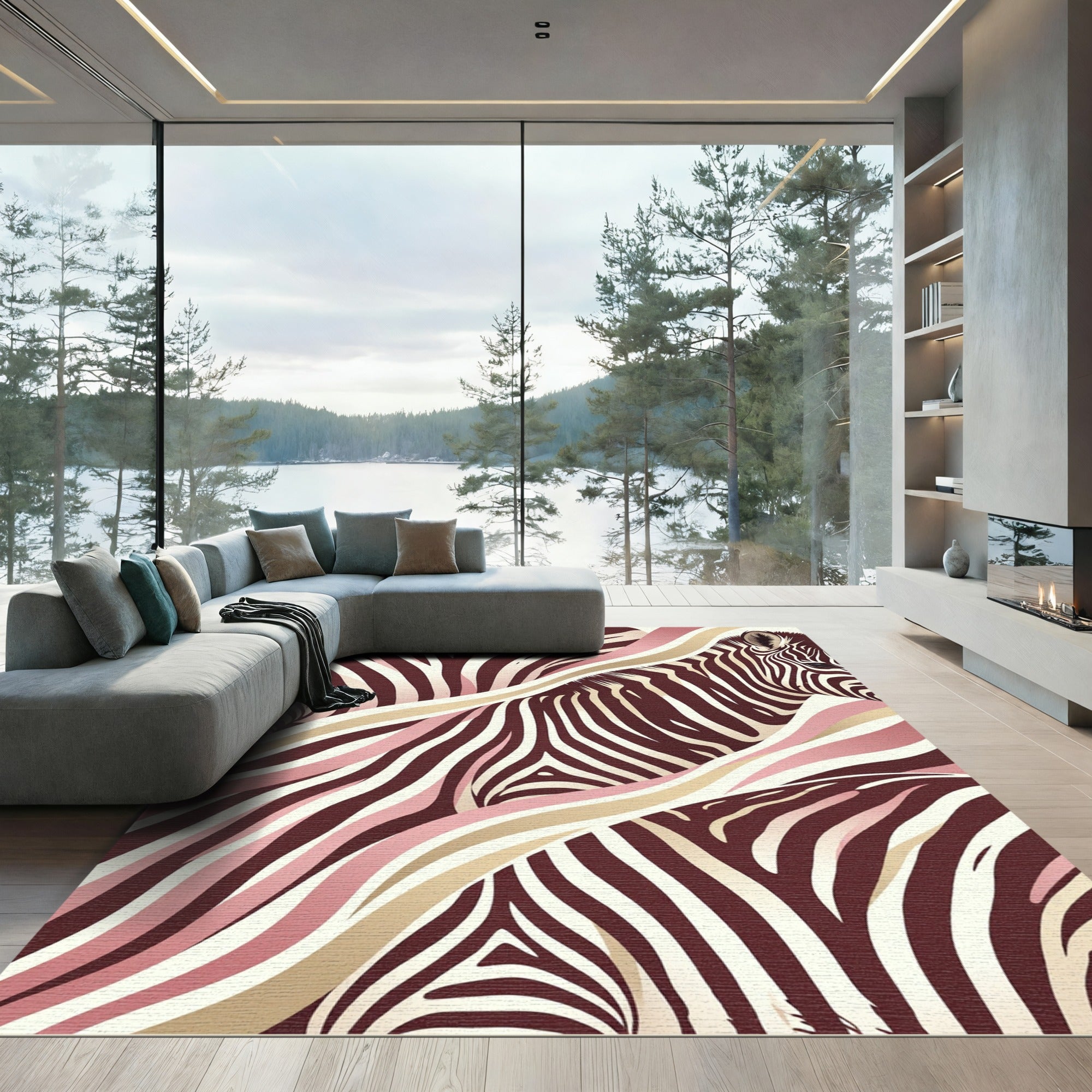 Pink and Gold Zebra Stripe Wave Rug