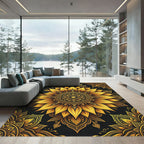 Golden Sunflower Medallion Mandala Art Rug