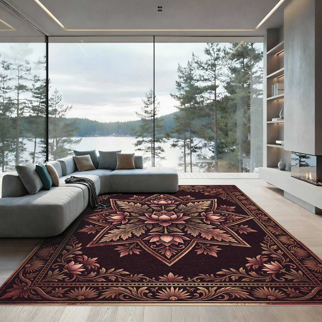 Elegant Mauve Lotus Star Medallion Rug