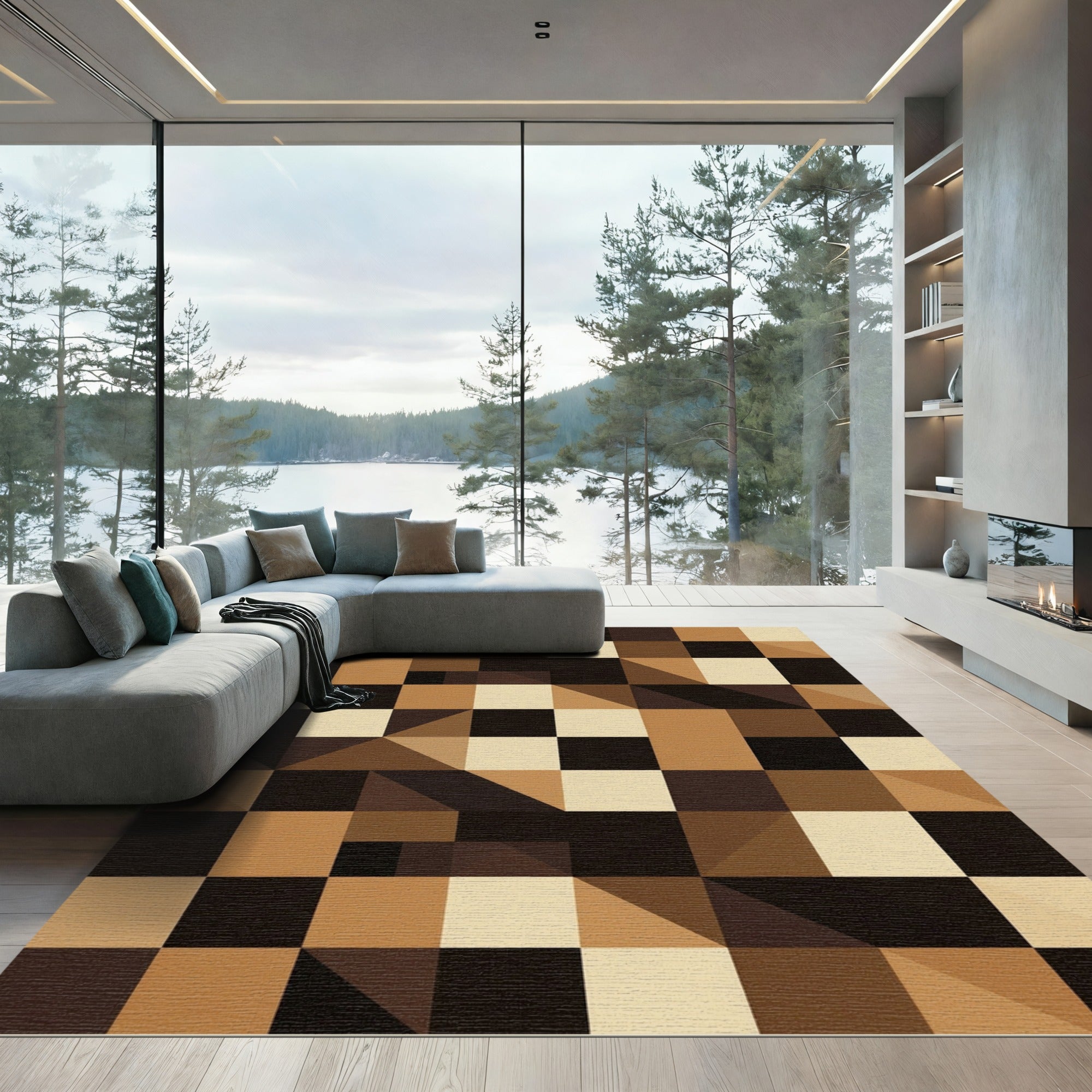 Earth Tone Geometric Mosaic Abstract Rug