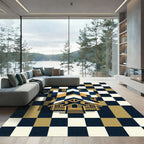 Navy and Gold Geometric Cabin Tile Rug