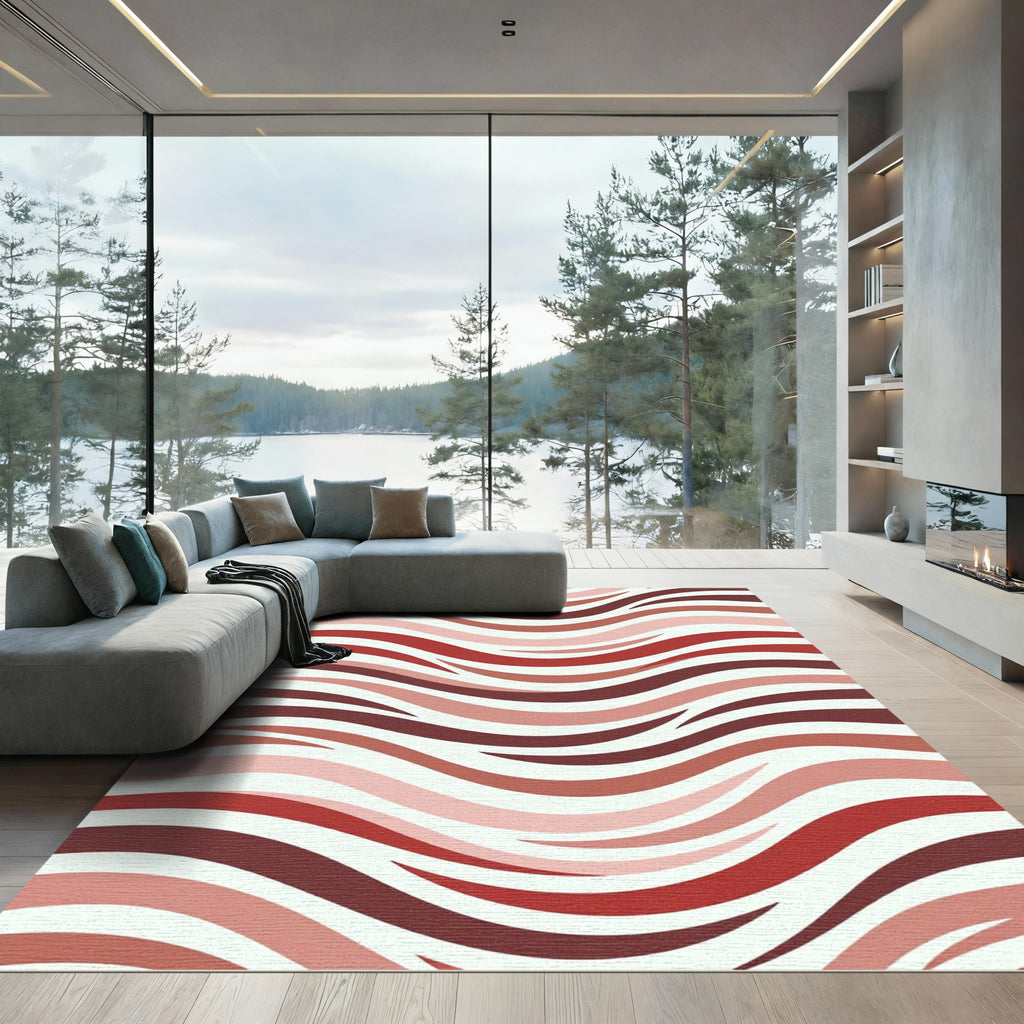 Crimson And Rose Wavy Stripe Rug