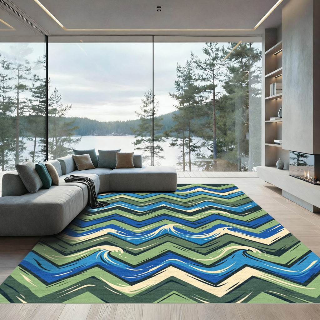 Blue Green Chevron Ocean Waves Rug