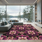 Pink Purple Floral Gold Embossed Rug