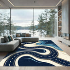 Coastal Abstract Navy Blue Winding Road Rug