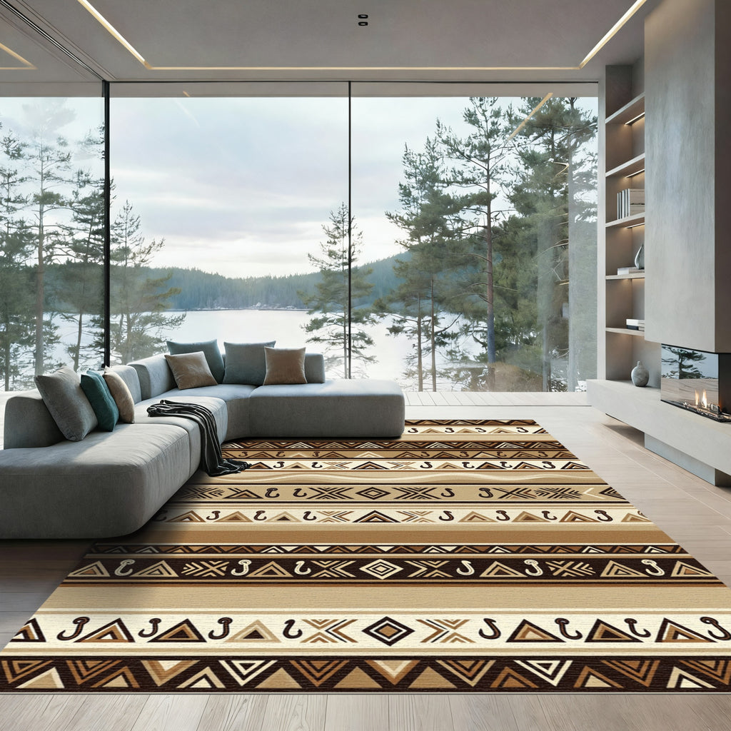 Earthy Tribal Geometric Stripes Rug