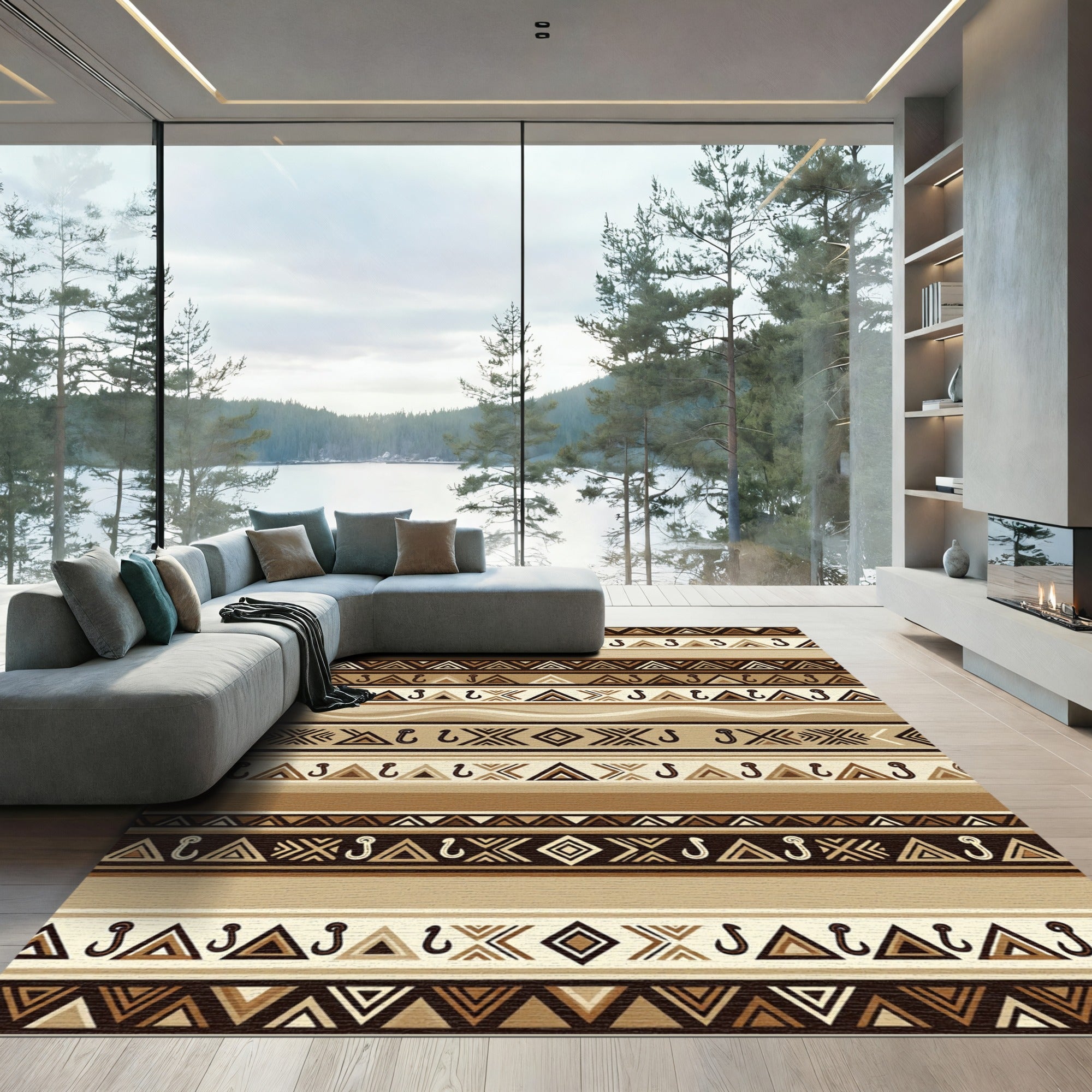 Earthy Tribal Geometric Stripes Rug