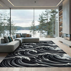 Dramatic Monochrome Swirling Ocean Waves Rug