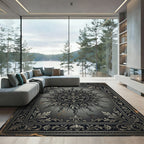 Antique Gray Ornate Sun Medallion Rug