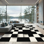 Modern Three Dimensional Black White Grid Rug