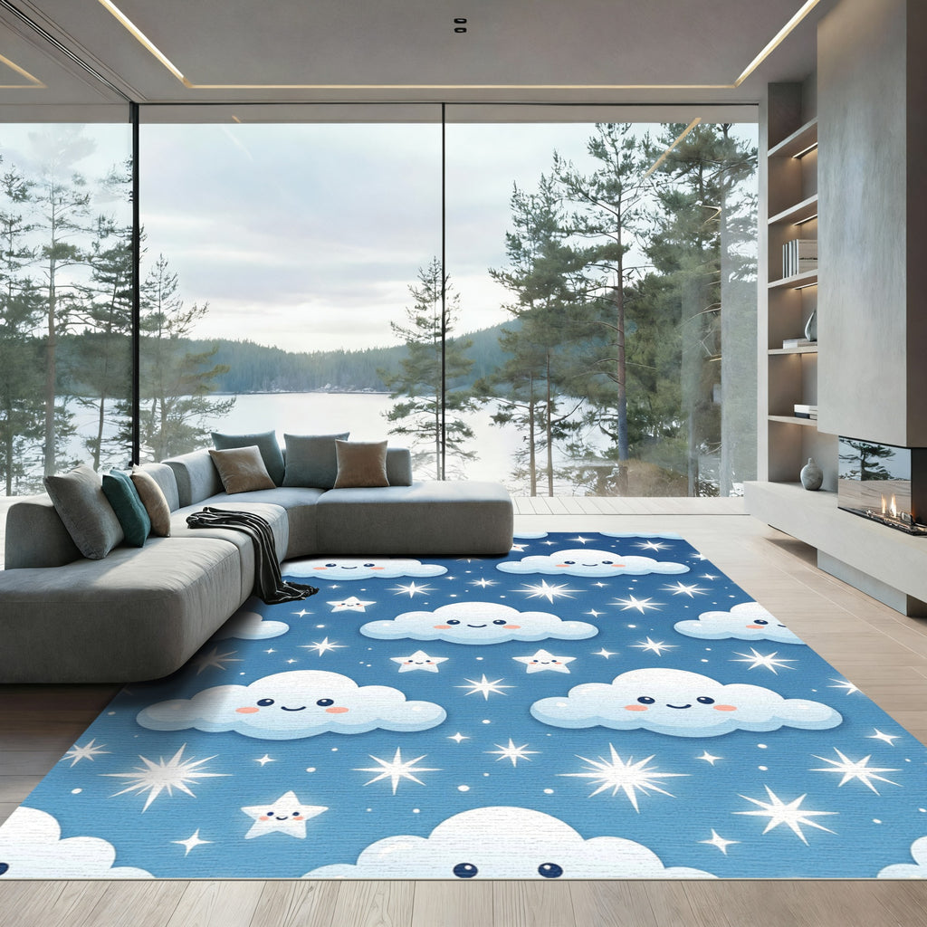 Cute Smiling Cloud and Starry Sky Rug