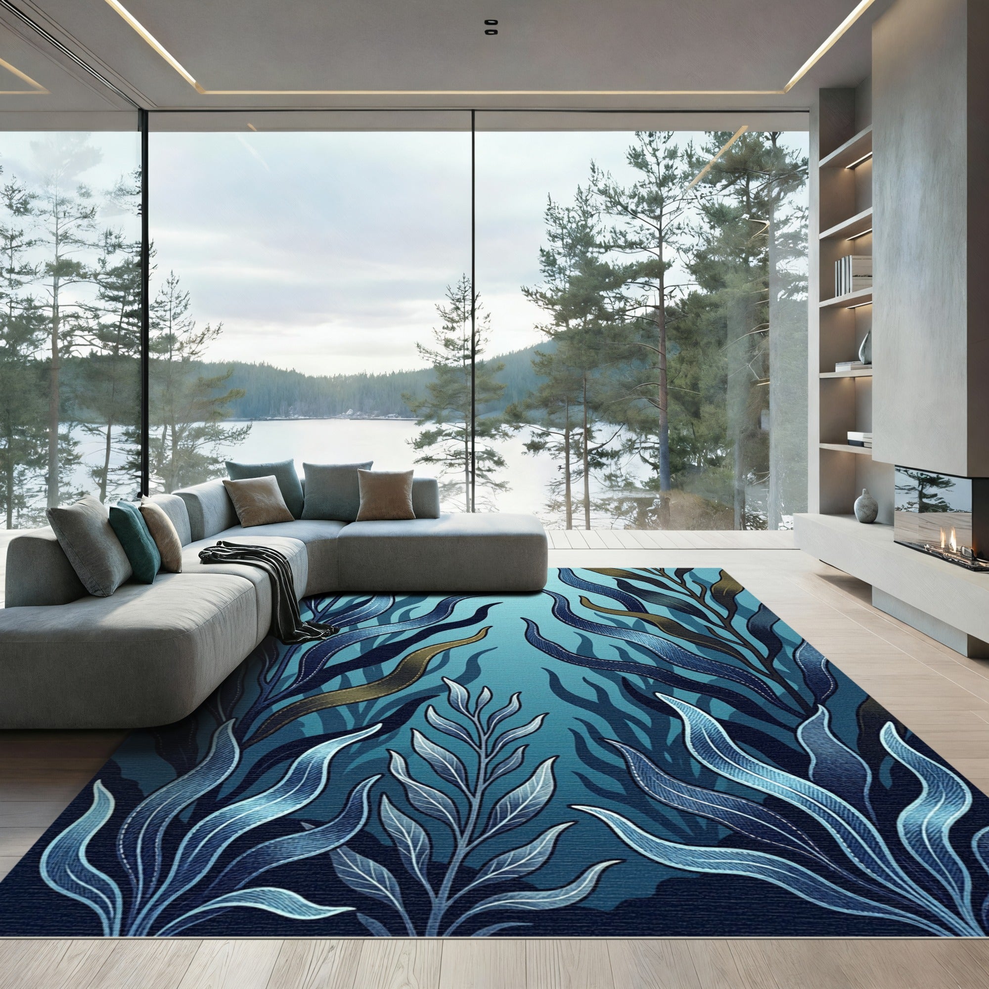 Deep Blue Seaweed Undercurrent Rug
